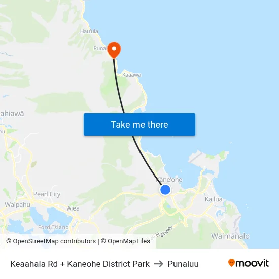 Keaahala Rd + Kaneohe District Park to Punaluu map