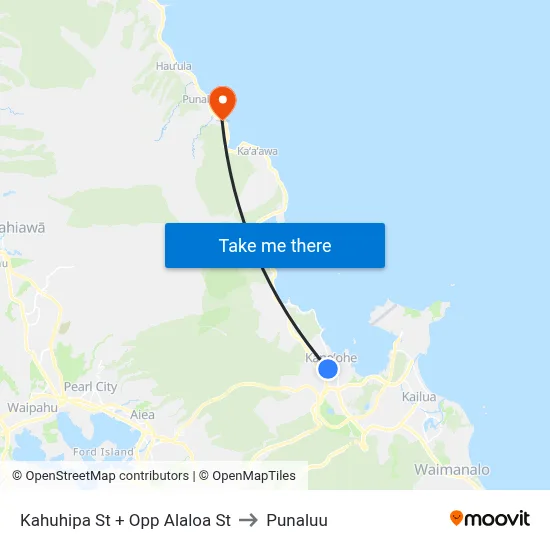 Kahuhipa St + Opp Alaloa St to Punaluu map
