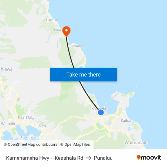 Kamehameha Hwy + Keaahala Rd to Punaluu map