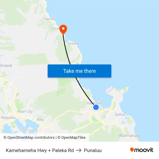 Kamehameha Hwy + Paleka Rd to Punaluu map