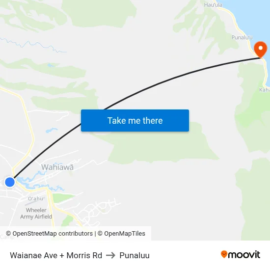 Waianae Ave + Morris Rd to Punaluu map