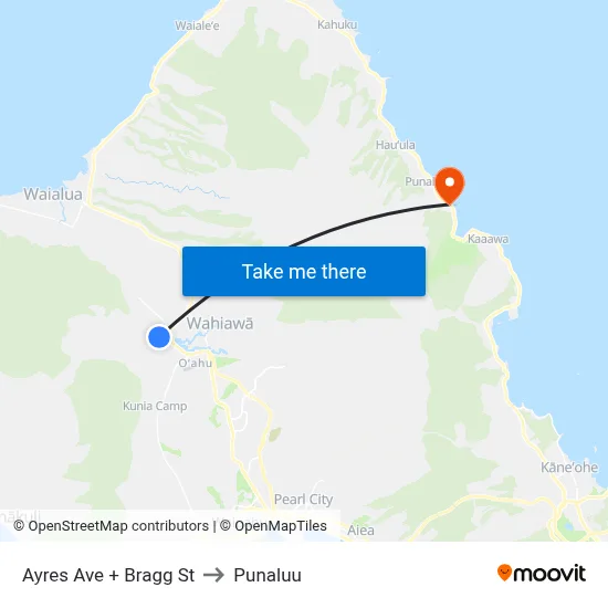 Ayres Ave + Bragg St to Punaluu map