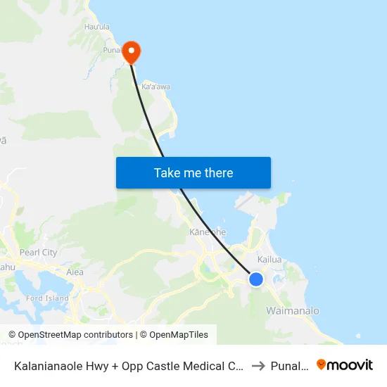 Kalanianaole Hwy + Opp Castle Medical Center to Punaluu map