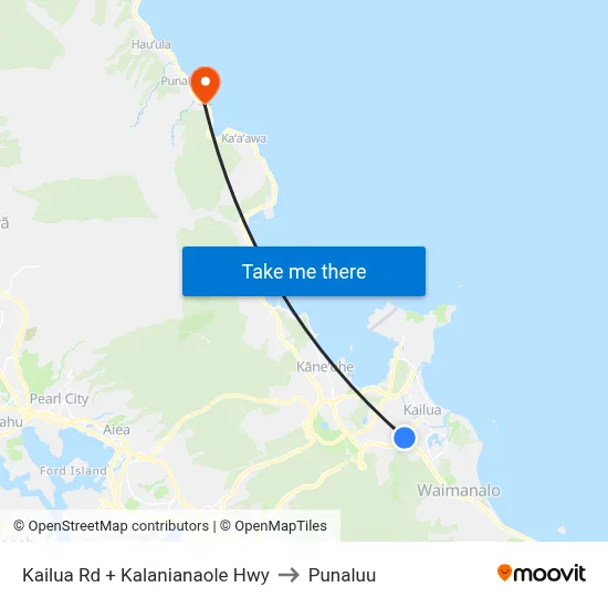 Kailua Rd + Kalanianaole Hwy to Punaluu map