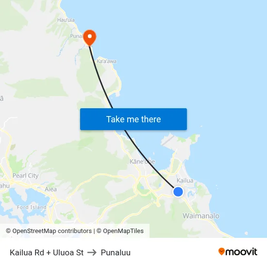Kailua Rd + Uluoa St to Punaluu map