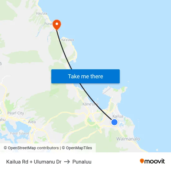 Kailua Rd + Ulumanu Dr to Punaluu map