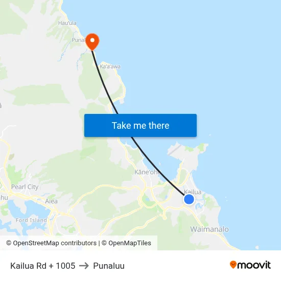 Kailua Rd + 1005 to Punaluu map