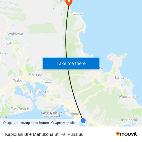 Kapiolani Bl + Mahukona St to Punaluu map