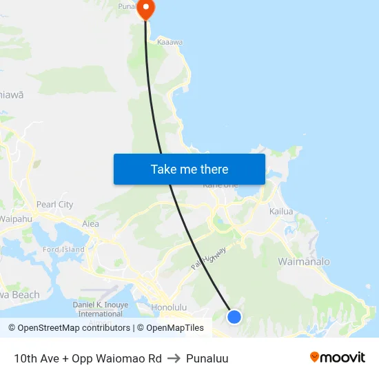 10th Ave + Opp Waiomao Rd to Punaluu map