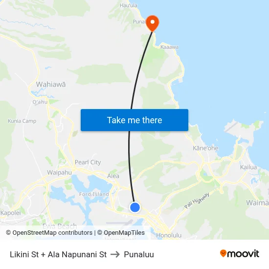 Likini St + Ala Napunani St to Punaluu map