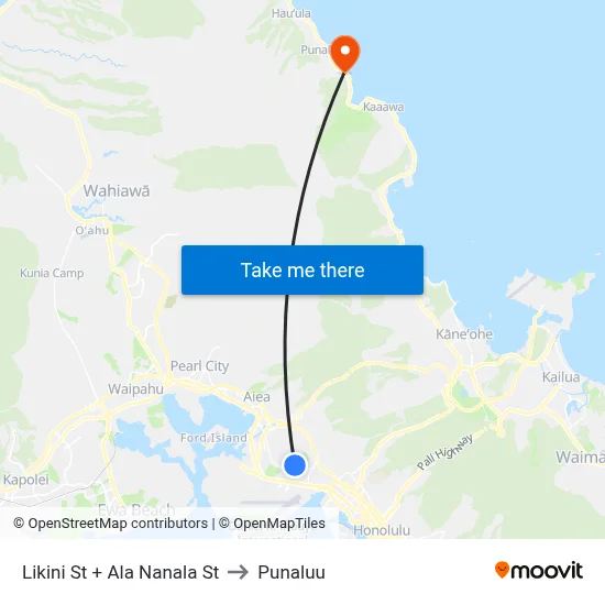 Likini St + Ala Nanala St to Punaluu map
