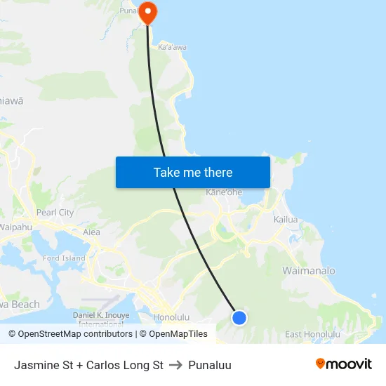 Jasmine St + Carlos Long St to Punaluu map