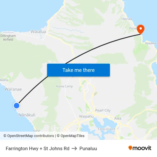 Farrington Hwy + St Johns Rd to Punaluu map