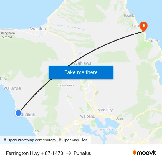 Farrington Hwy + 87-1470 to Punaluu map