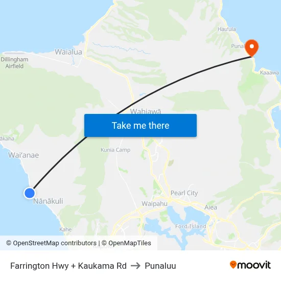 Farrington Hwy + Kaukama Rd to Punaluu map