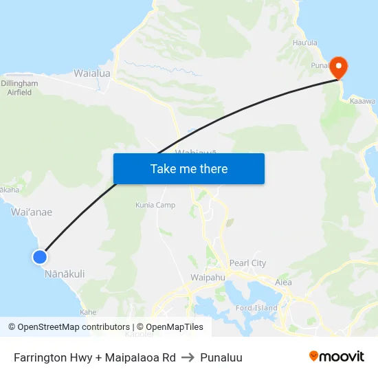 Farrington Hwy + Maipalaoa Rd to Punaluu map