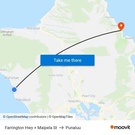 Farrington Hwy + Maipela St to Punaluu map