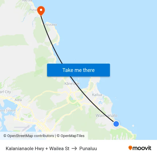 Kalanianaole Hwy + Wailea St to Punaluu map