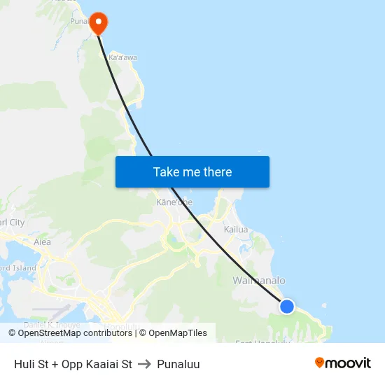 Huli St + Opp Kaaiai St to Punaluu map
