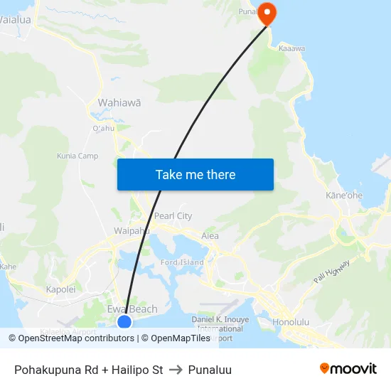 Pohakupuna Rd + Hailipo St to Punaluu map