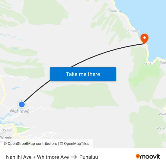 Naniihi Ave + Whitmore Ave to Punaluu map