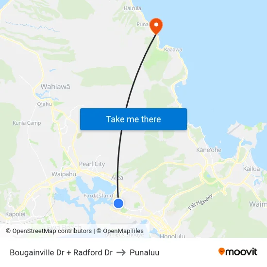 Bougainville Dr + Radford Dr to Punaluu map