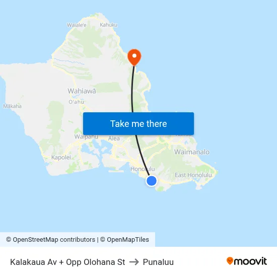 Kalakaua Av + Opp Olohana St to Punaluu map