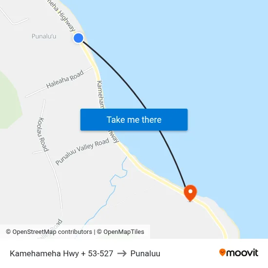 Kamehameha Hwy + 53-527 to Punaluu map