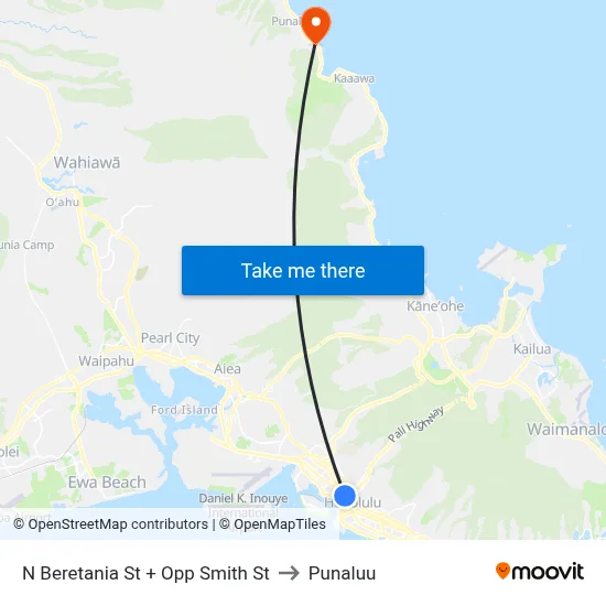 N Beretania St + Opp Smith St to Punaluu map