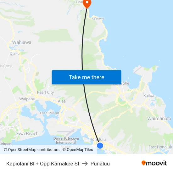 Kapiolani Bl + Opp Kamakee St to Punaluu map