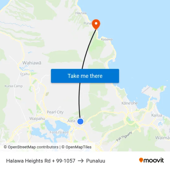 Halawa Heights Rd + 99-1057 to Punaluu map