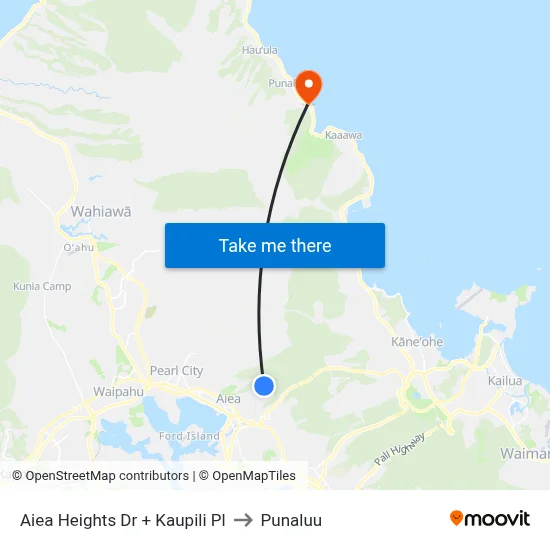 Aiea Heights Dr + Kaupili Pl to Punaluu map
