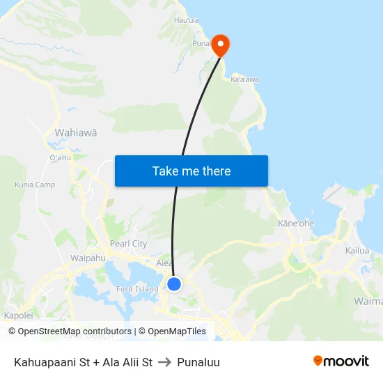 Kahuapaani St + Ala Alii St to Punaluu map