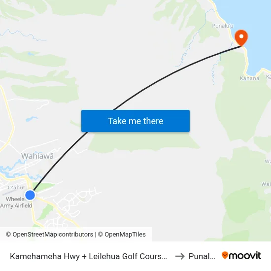 Kamehameha Hwy + Leilehua Golf Course Rd to Punaluu map