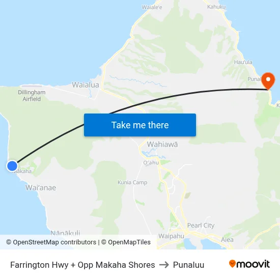 Farrington Hwy + Opp Makaha Shores to Punaluu map