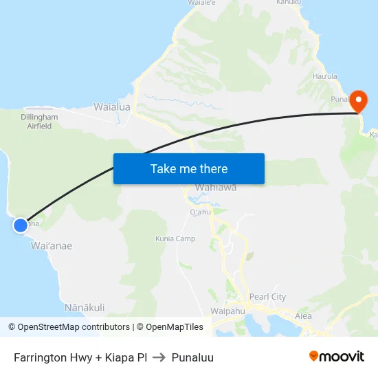 Farrington Hwy + Kiapa Pl to Punaluu map