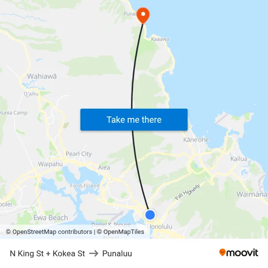 N King St + Kokea St to Punaluu map
