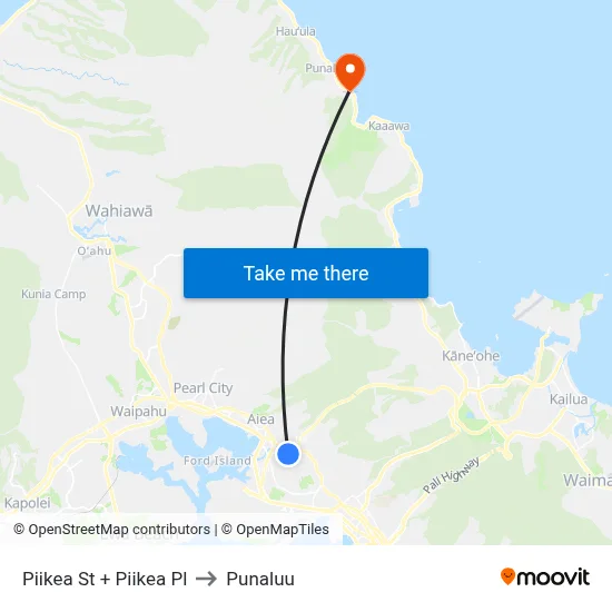 Piikea St + Piikea Pl to Punaluu map
