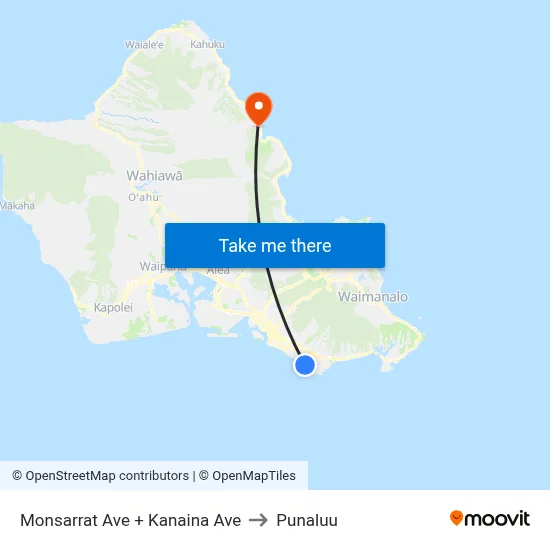 Monsarrat Ave + Kanaina Ave to Punaluu map