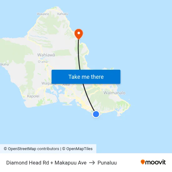 Diamond Head Rd + Makapuu Ave to Punaluu map