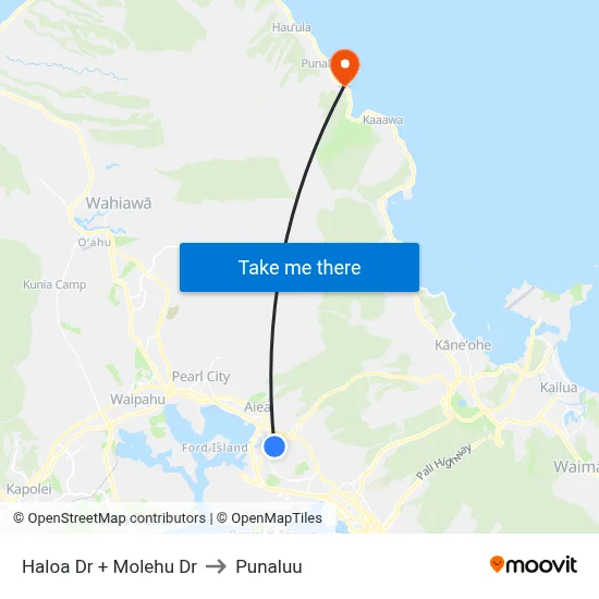 Haloa Dr + Molehu Dr to Punaluu map