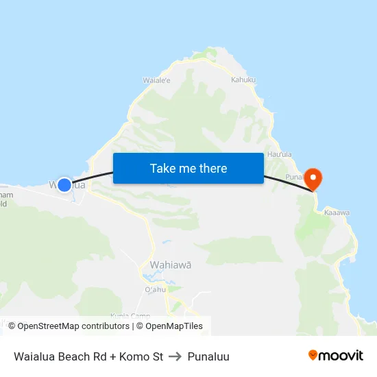 Waialua Beach Rd + Komo St to Punaluu map