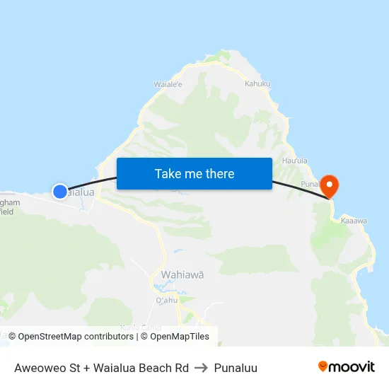 Aweoweo St + Waialua Beach Rd to Punaluu map