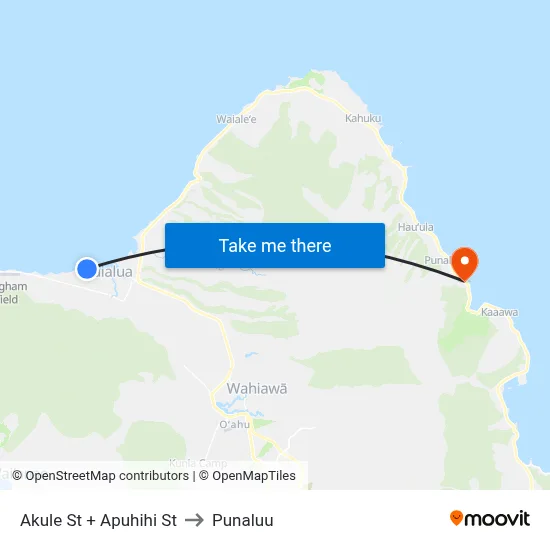 Akule St + Apuhihi St to Punaluu map