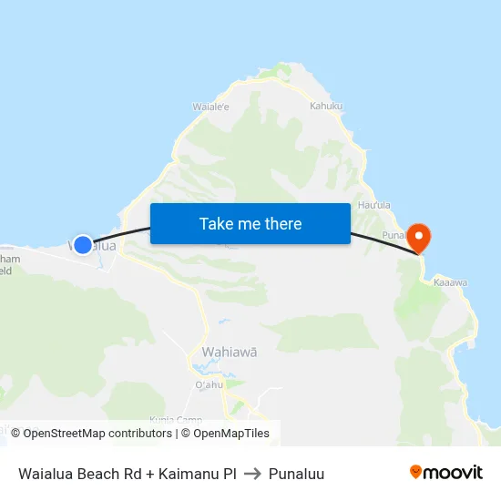 Waialua Beach Rd + Kaimanu Pl to Punaluu map