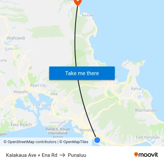 Kalakaua Ave + Ena Rd to Punaluu map