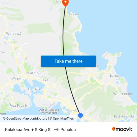 Kalakaua Ave + S King St to Punaluu map