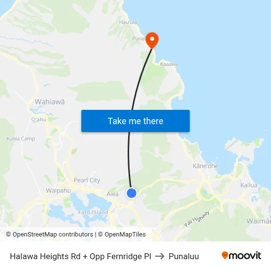 Halawa Heights Rd + Opp Fernridge Pl to Punaluu map