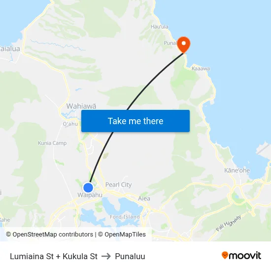 Lumiaina St + Kukula St to Punaluu map