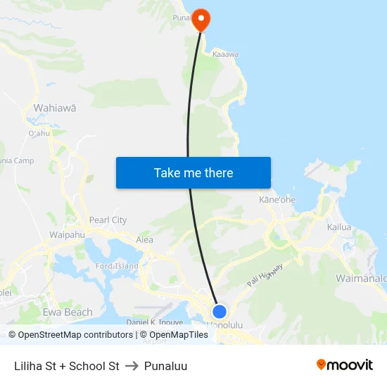 Liliha St + School St to Punaluu map